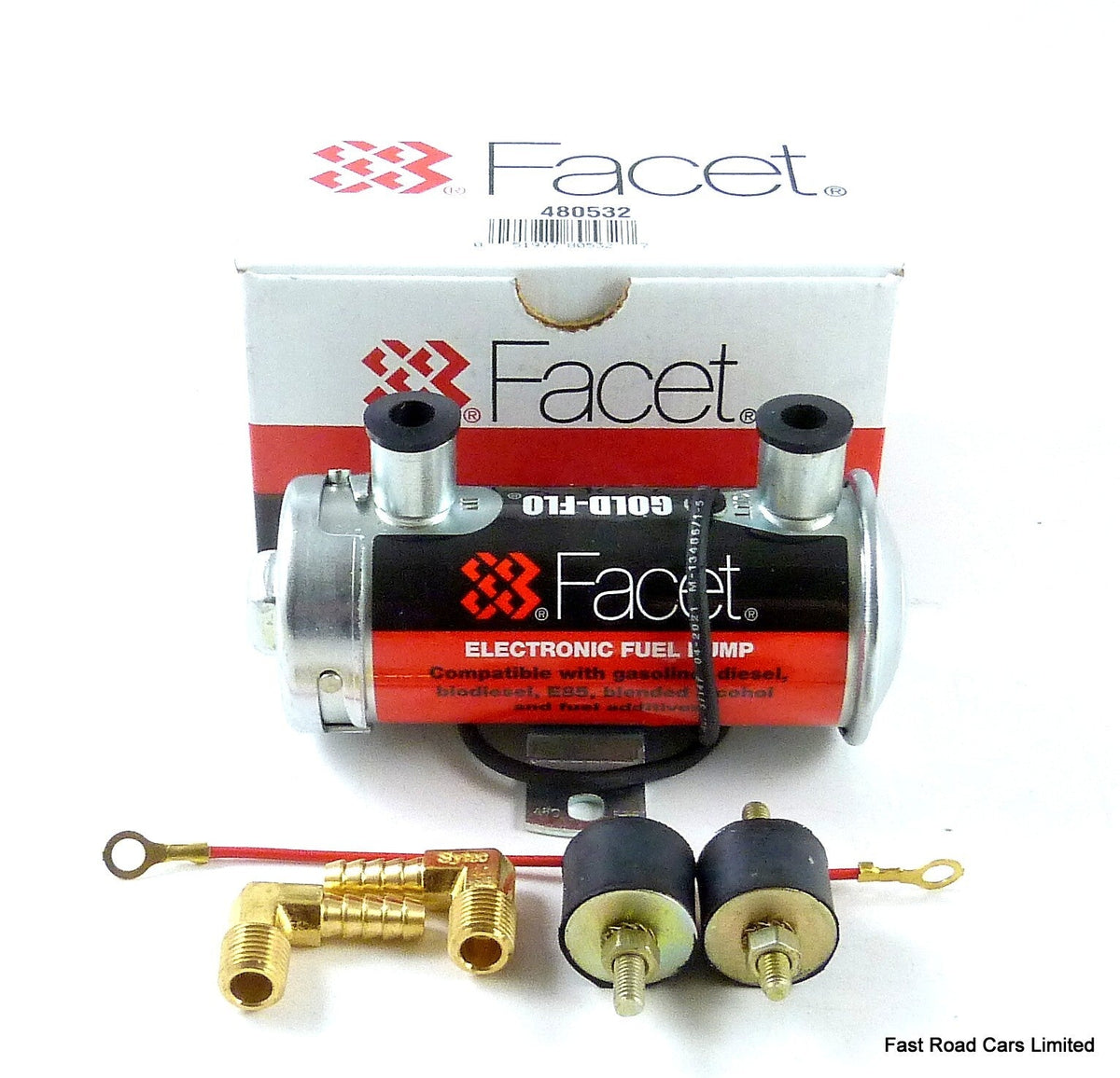 FACET RED TOP GOLD-FLO FUEL PUMP GENUINE NEW WITH 8mm UNIONS & FITTING KIT BOXED