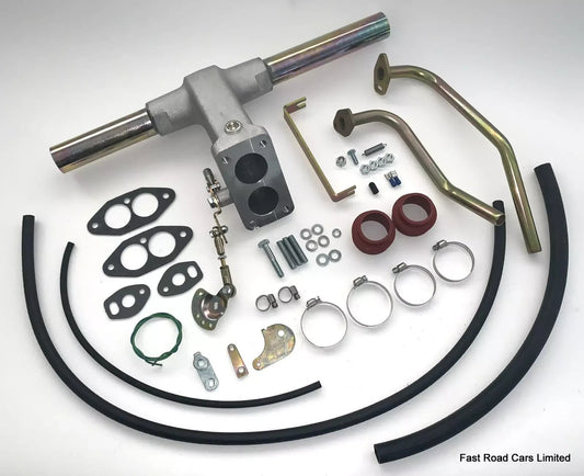 VW AIR COOLED T1 & T2 1600 REDLINE MANIFOLD. LINKAGE TO FIT WEBER 32/36 DFEV
