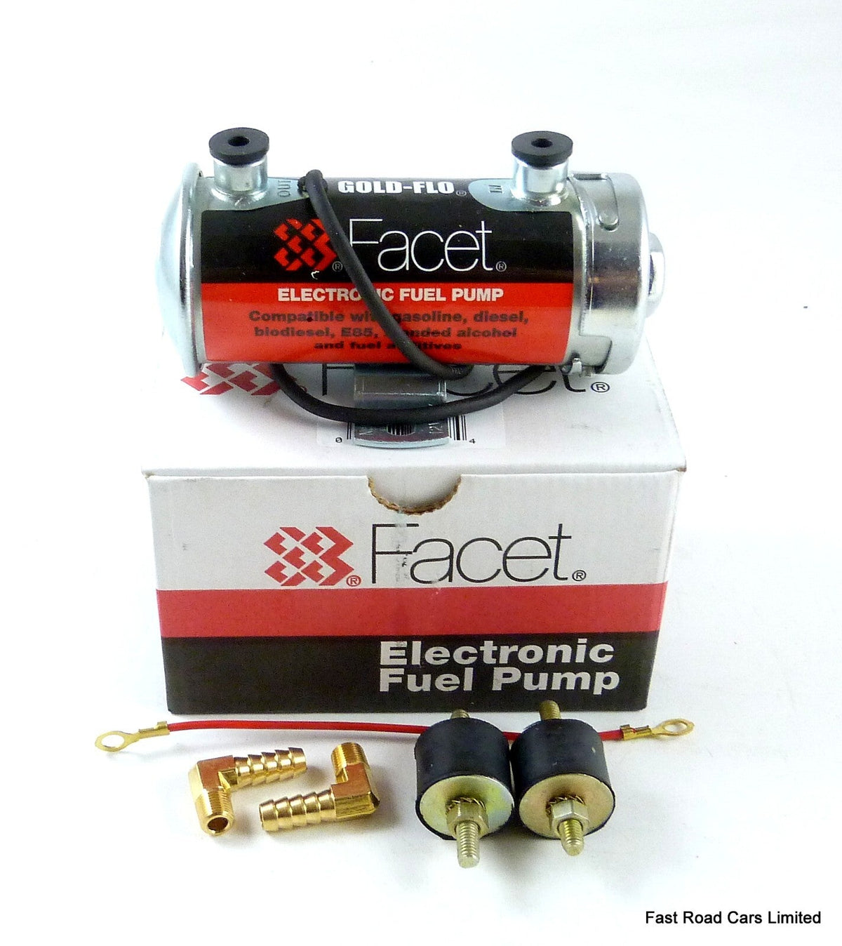 FACET SILVER TOP FAST ROAD FUEL PUMP GENUINE NEW WITH 8mm UNIONS & FITTING KIT
