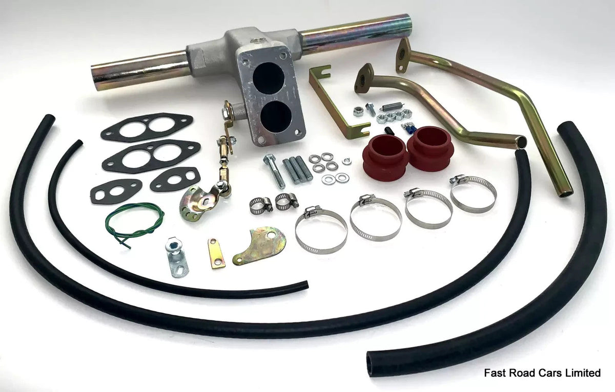 VW AIR COOLED T1 & T2 1600 REDLINE MANIFOLD. LINKAGE TO FIT WEBER 32/36 DFEV