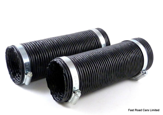 COLD AIR SILICONE DUCT PIPE x2  75mm ID x 220mm STRETCH TO 500mm WITH S/S CLIPS