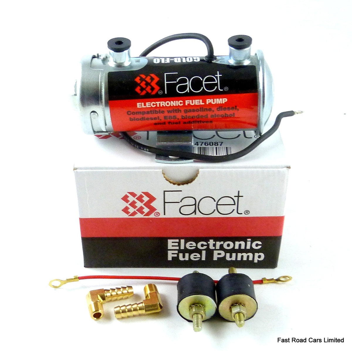 FACET SILVER TOP ROAD FUEL PUMP GENUINE NEW WITH 8mm UNIONS & FITTING KIT BOXED